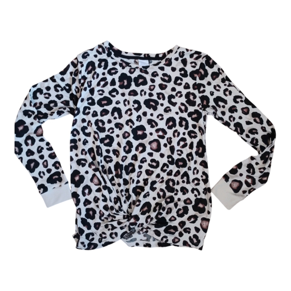 Leopard Print Front Tie Long Sleeve Sweater 💛